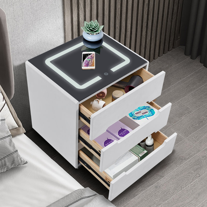Anabela 50cm W Manufactured Wood Bedside Table, Dark Grey, Black