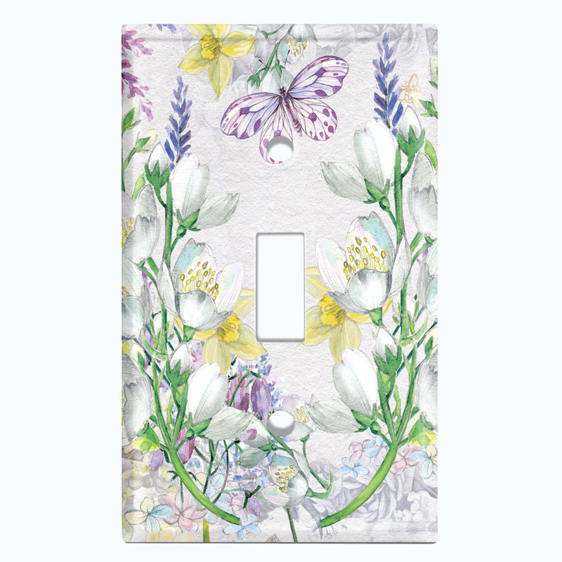 Plaque murale à interrupteur à bascule blanc avec lys mauve et fleurs blanches