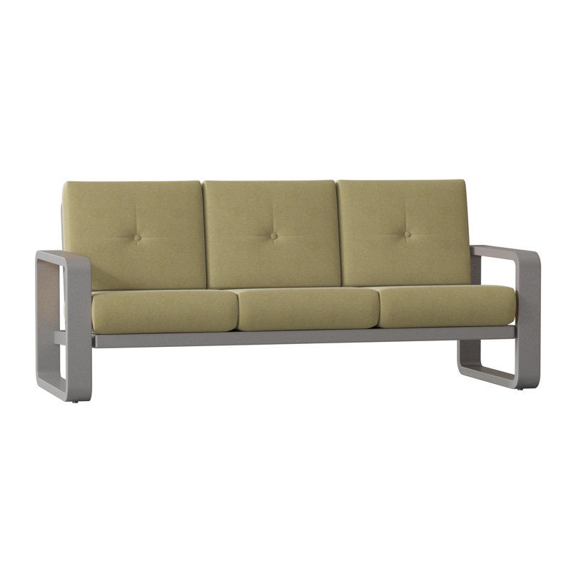 Vale 83.5'' Wide Aluminum Patio Sofa, Pewter Finish, Linen Stone