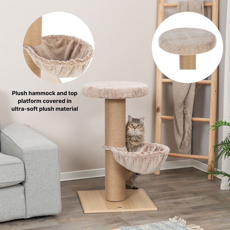 Beige Sisal and Plush 33" Cat Tree with Hammock