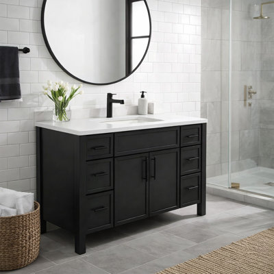 Design House Dawson l 48 po x P 21 po x H 34 po. Armoire de salle de bain prête à assembler en fer Sherwin-Williams® avec quincaillerie noir mat