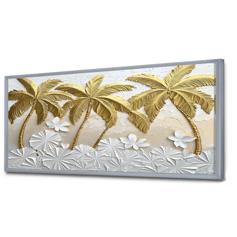 Coleeta Golden Cream Plams Reunion III - palmiers et palmiers, art mural, H 28 po x l 60 po, Impression encadrée flottante