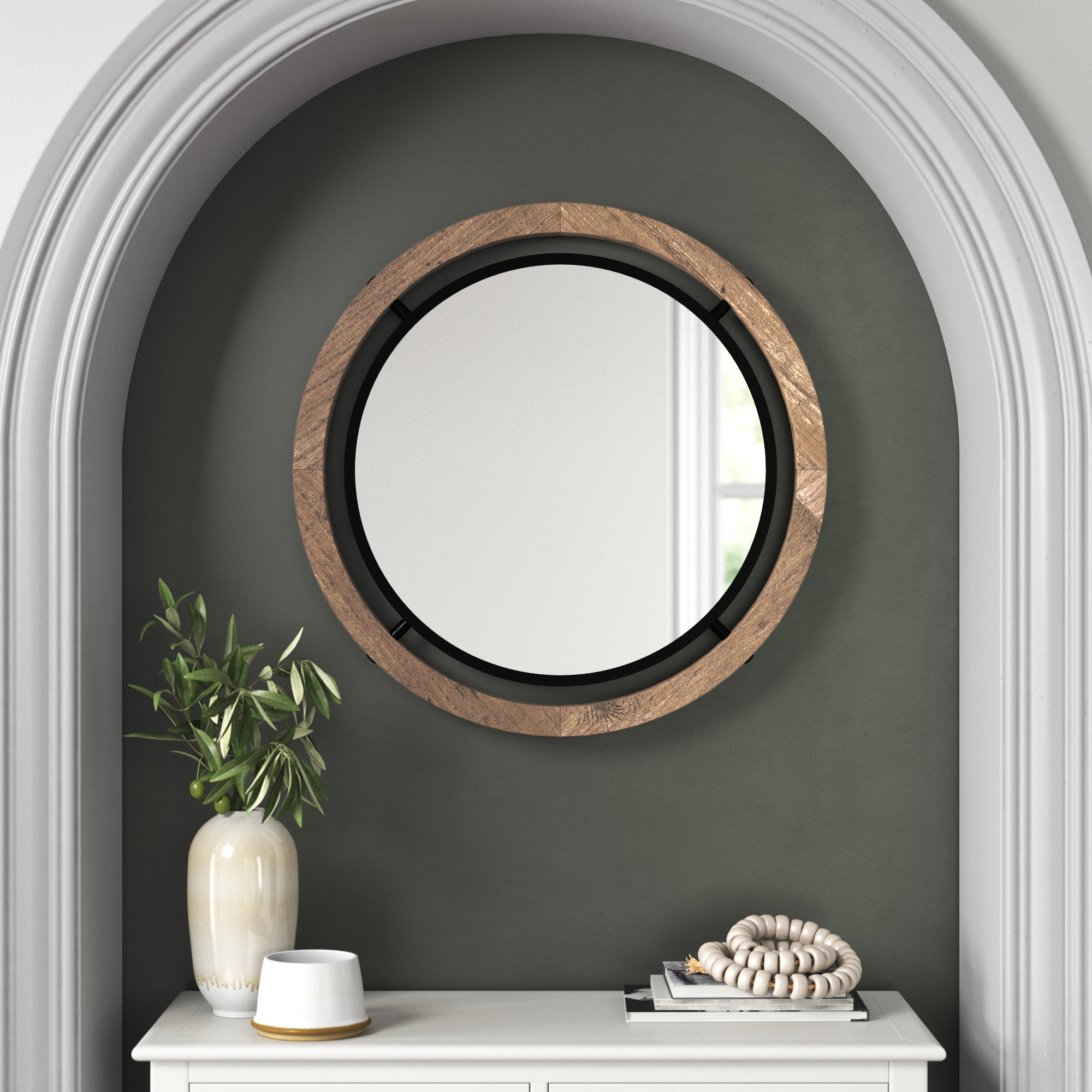 Smita Solid Wood Round Mirror, 24.3" x 24.3"