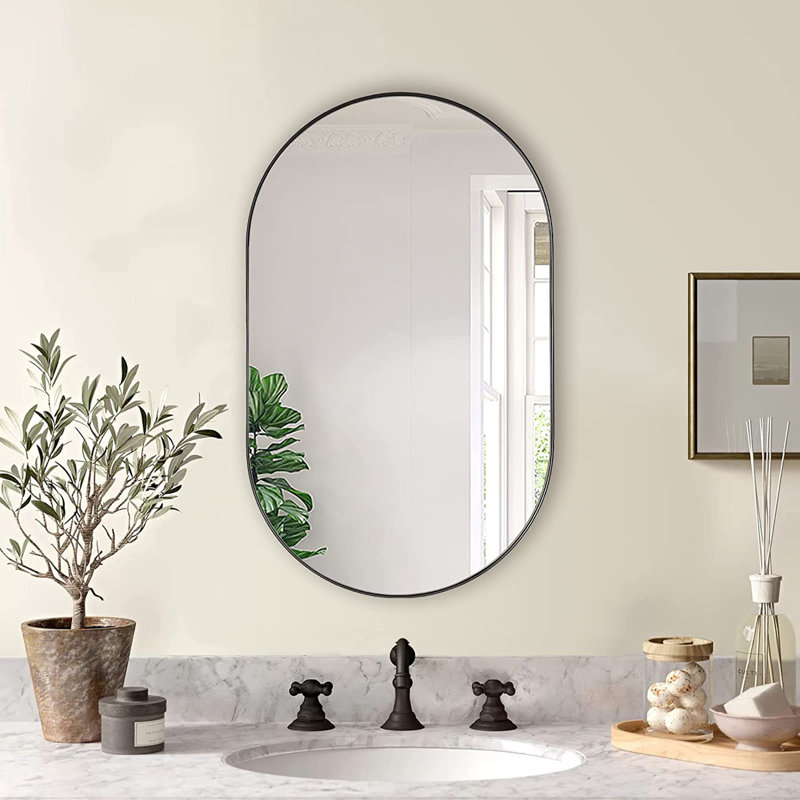Miroir ovale en métal, Noir, 28 po x 20 po