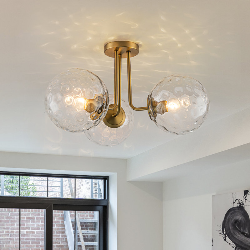 Plafonnier semi-encastré moderne Spoutnik 22 lumières 3 lumières Kaynen, Doré, Verre martelé