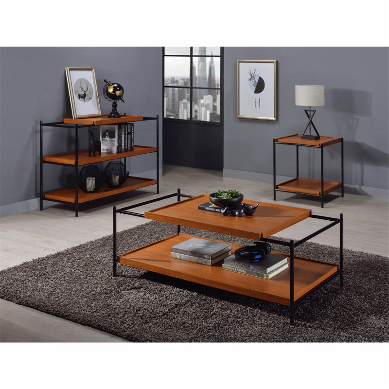 Charmante table de bout en bois et en métal avec compartiment ouvert pour une utilisation polyvalente