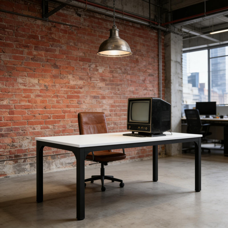 Bureau rectangulaire 78,7 po - industriel, 0,98 po, Blanc/Noir