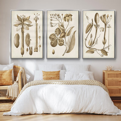 Ensemble de 3 pièces encadrées sur toile Ochre botanique I