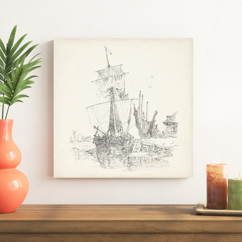 Esquisse de bateau antique VII, H 20 po x l 20 po