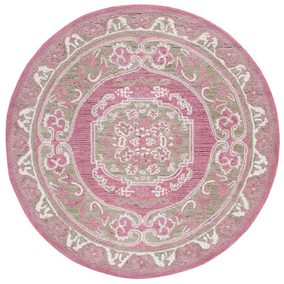 401 Hand Tufted Wool/Cotton Oriental Indoor Use Only Rug in Olive/Pink
