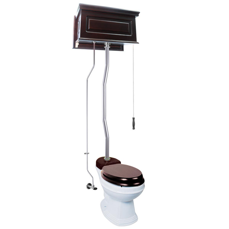 Dark Oak High Tank Pull Chain Toilet with Round Bowl and Satin Z Pipe, Dark Oak/Satin
