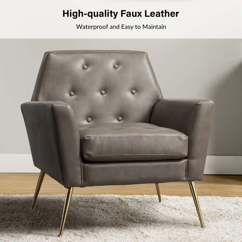 Johan Armchair With Tufted Back, Gray Faux Leather