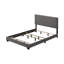 Lit en tissu entièrement rembourré gris pour grand lit, pieds en bois, garniture cloutée, sommier tapissier à 4 lattes, support de poids de 660 lb, distance au sol de 6 po, profondeur de 84 po, largeur de 64 po, 43 po