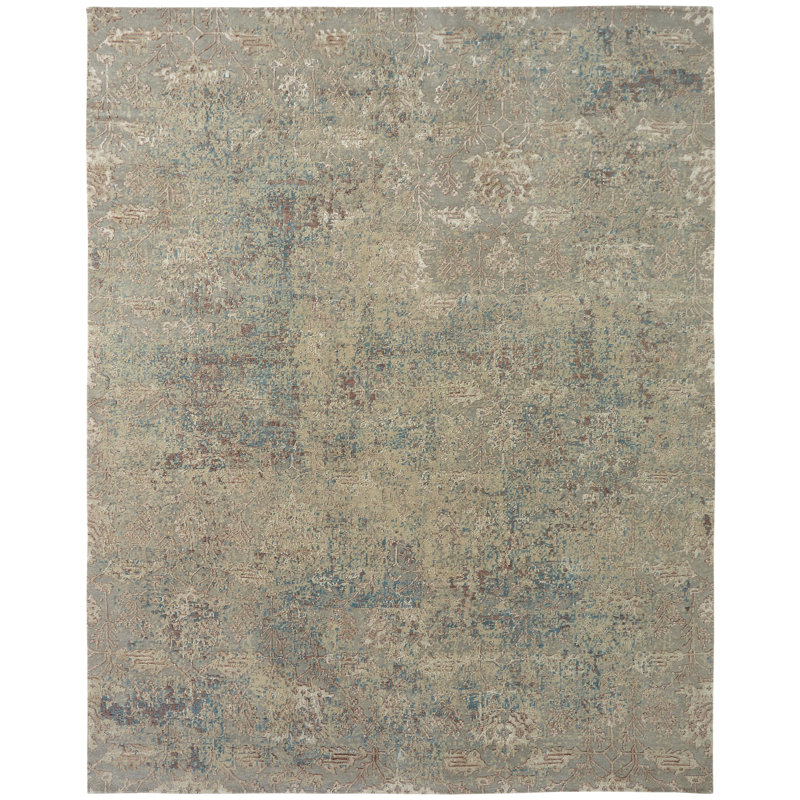 Hand Knotted Abstract Area Rug in Beige, Rectangle 12' x 15'