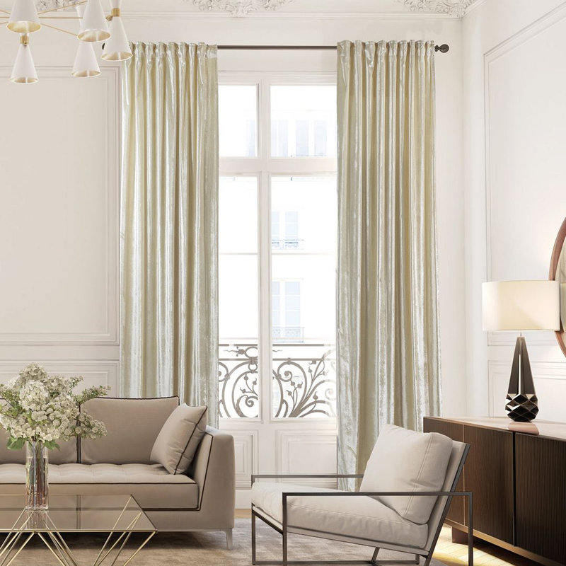 Extra Long & Extra Wide Shiny Velvet Curtain Panel (customized), 140cm Width x 450cm Drop, Cream