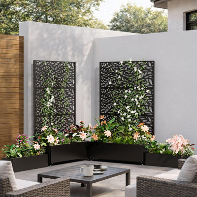 Jardinière rectangulaire en métal avec treillis et jardin pour l'extérieur