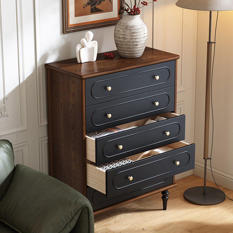 Black&Walnut Solid Wood Accent Cabinet
