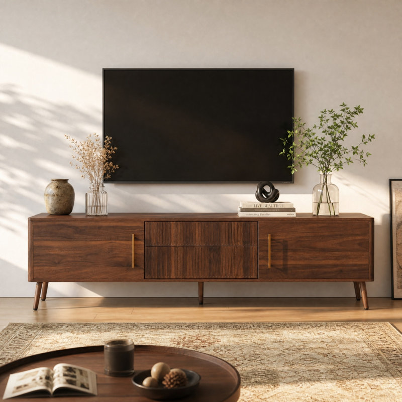 Meuble télé 70,8 po avec tiroirs et rangement pour téléviseurs de 80 po ou moins, noyer