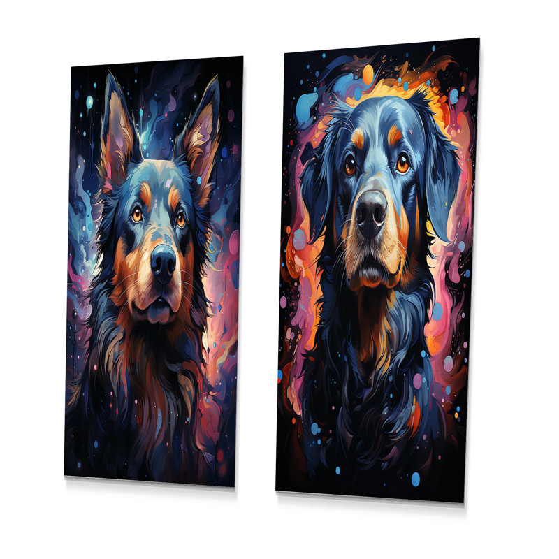 Cosmic Dog Constellations I - ensemble de 2 reproductions d'art mural en métal, H 28 po x l 24 po