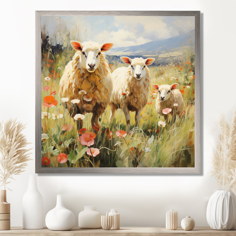 Troupeau de moutons moelleux II - impression, Cadre flottant blanc, H 24 po x l 24 po x P 1 po