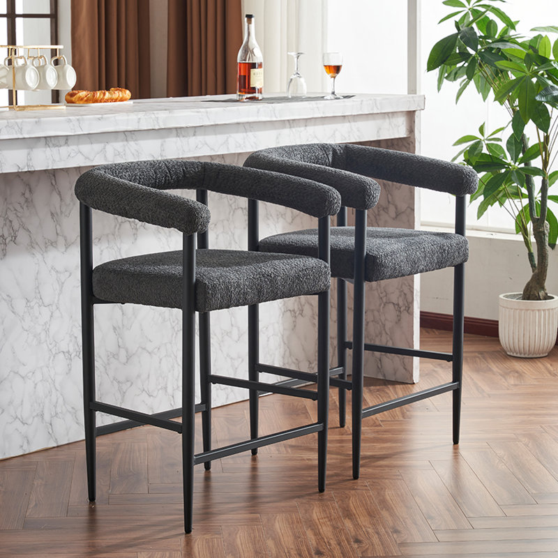 Ensemble de 2 tabourets de bar rembourrés modernes, tables non comprises, Gris foncé