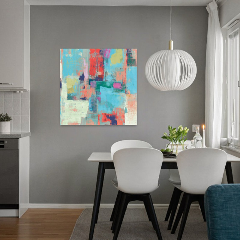 Récolte contemporaine aux reflets lumineux avec art abstrait bleu, H 32 po x l 32 po