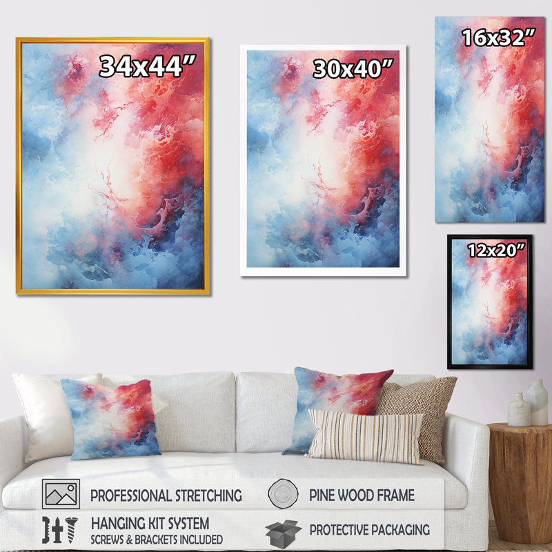 Feu et glace Tachisme Drift III - Tachisme, art mural, Cadre simple noir, H 20 po x l 12 po x P 1 po