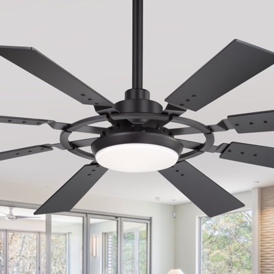 52" Black Ceiling Fans With Lights-Indoor Ceiling Fan With Light And Remote, 8 Blade,DC Reversible Modern Ceiling Fan For Bedroom