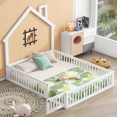 Wood House Platform Bed With Guardrail