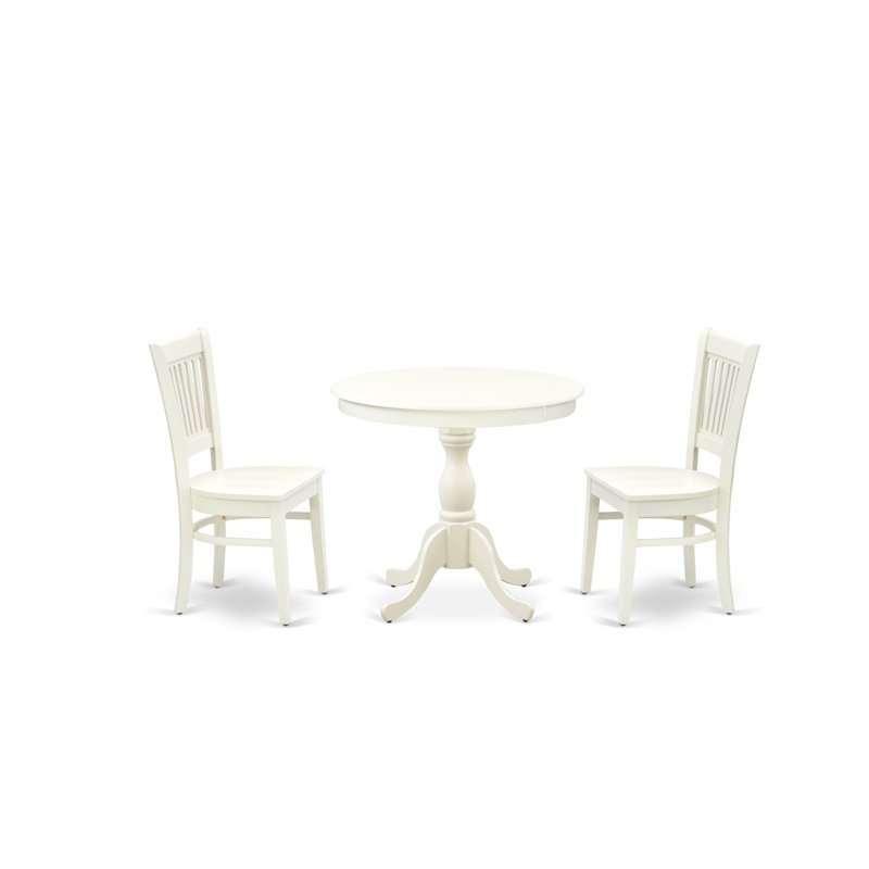 3 Piece Kitchen Table Set for Small Spaces Contains a Round Dining Room Table with Pedestal and 2 Dining Chairs, Linen White