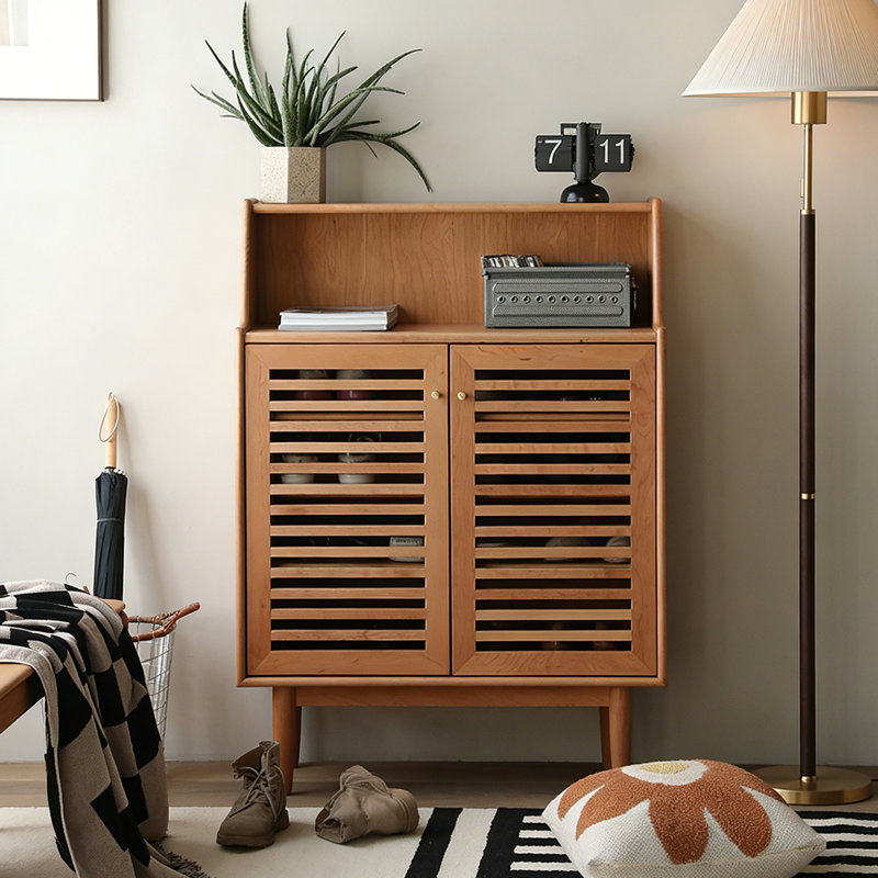 Armoire de rangement pour chaussures Simple Grid Door, Brun