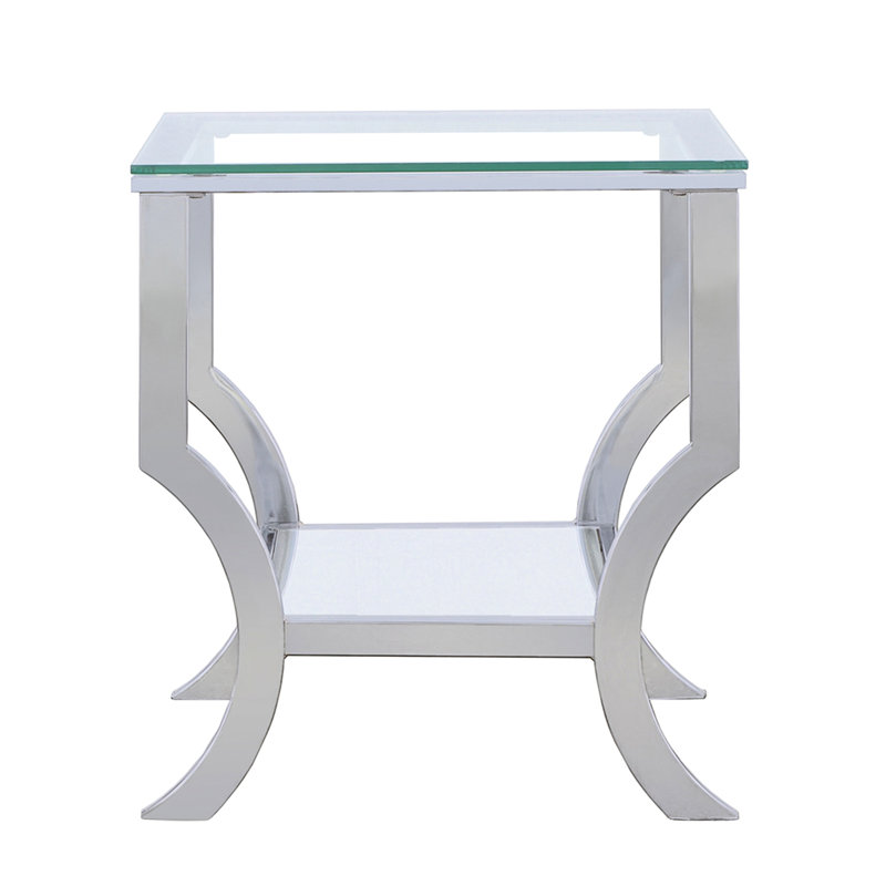 Verre et métal, table de bout carrée, finition de divers styles de meubles, surface réfléchissante, tables
