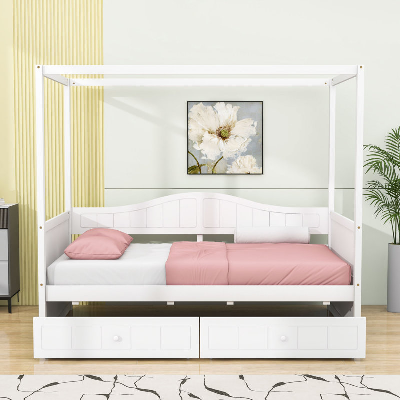 Aeriona Canopy Daybed with 2 Drawers, White