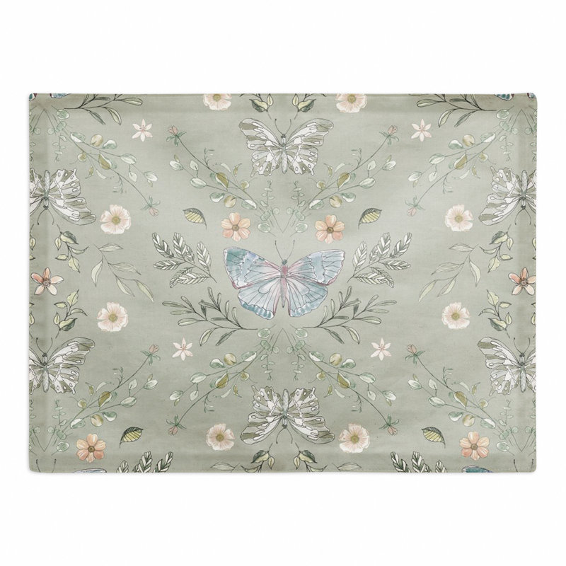 Polyester Floral Rectangle Placemat, Sage Green