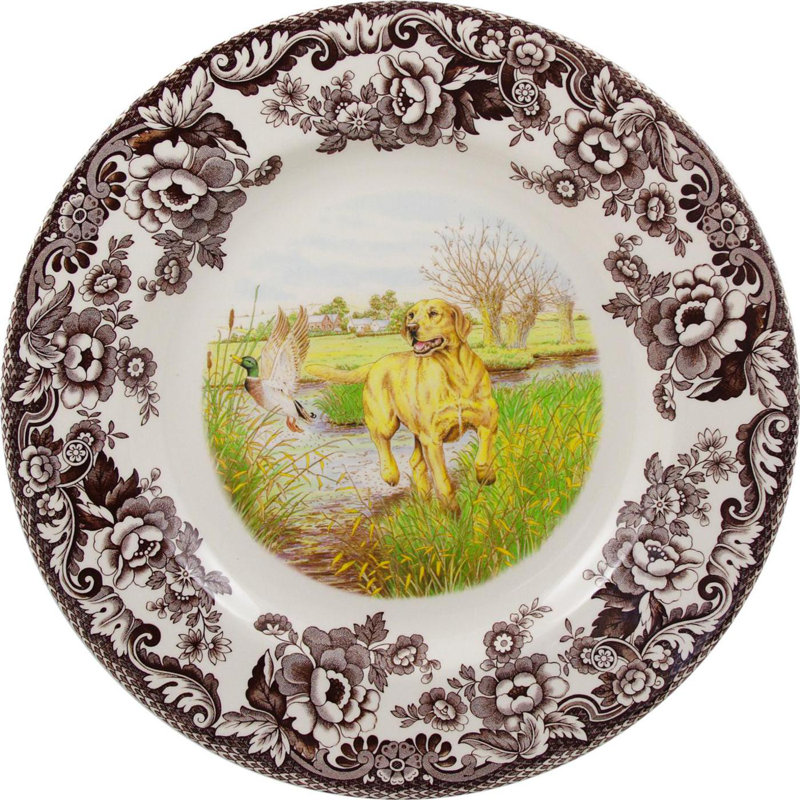 Spode Woodland Dogs Dinner Plate 10.5" Yel Lab