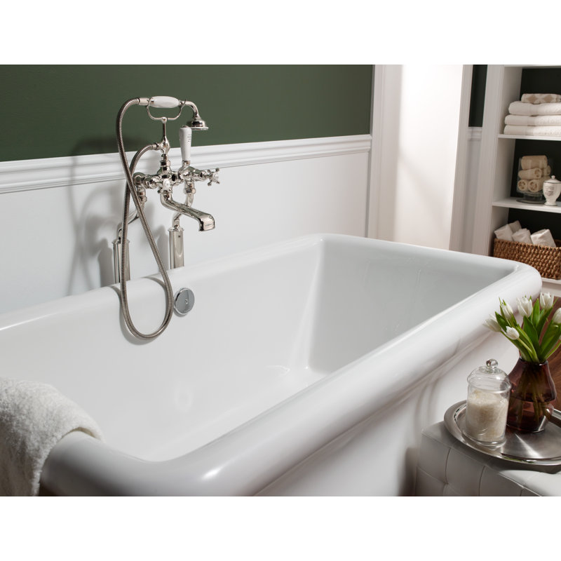 Edwardian™ Exposed 3 Handle Floor Mounted Clawfoot Tub Faucet, English Gold
