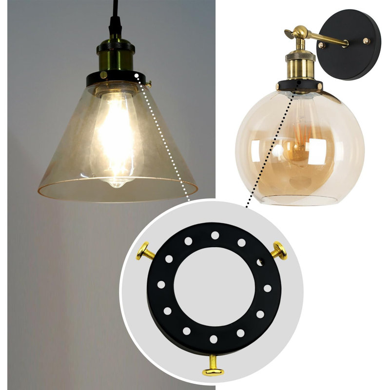 Toquerville Socket Lampshade Holder Top Collar Ring Adapter Lamp Base Solid Metal Separate Lighting Kit, Black
