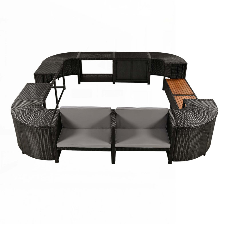 Ensemble de canapé modulaire d'extérieur en rotin, Gris