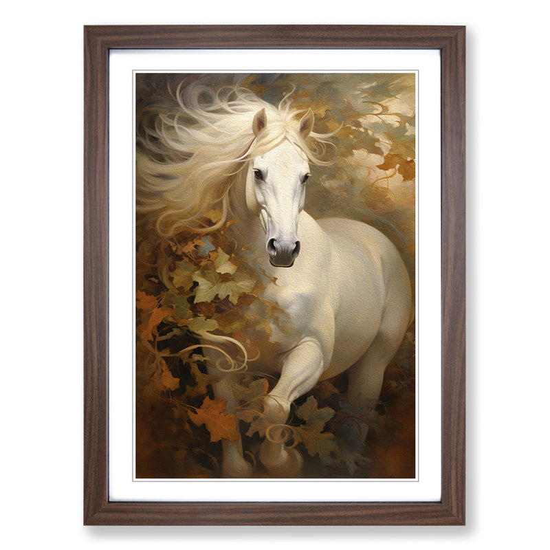 Horse Symbolism No.2 - Single Picture Frame Print on Wood, 34cm H x 25cm W x 2cm D, Walnut Framed