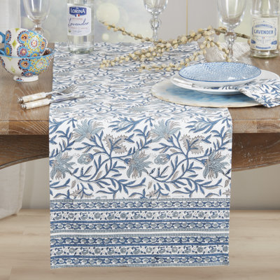 Floral Cotton Table Runner – Non-Reversible Decorative Table Runner for Dining Table, 16"x72"