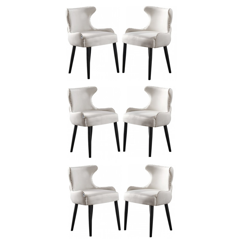 Ricky Modern Velvet Dining Chairs - Ergonomic Upholstered Curved Back with Solid Wooden Legs - Side Chair for Office Kitchen Living Room Dining Room