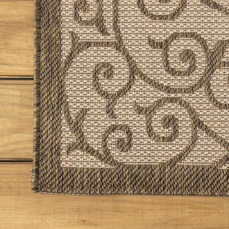 Haggerty Vintage Filigree Textured Weave Beige/Brown Indoor/Outdoor Rug, Runner 2'2" x 8'