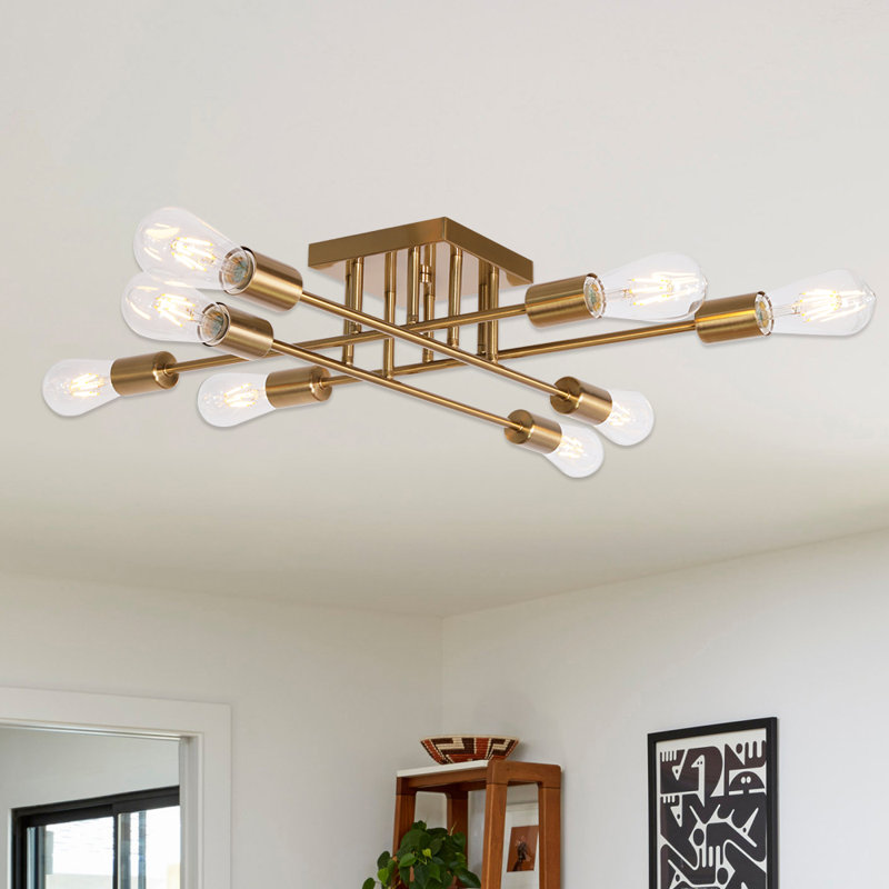Plafonnier semi-encastré 8 lumières 23,23 po Erxhan, Laiton