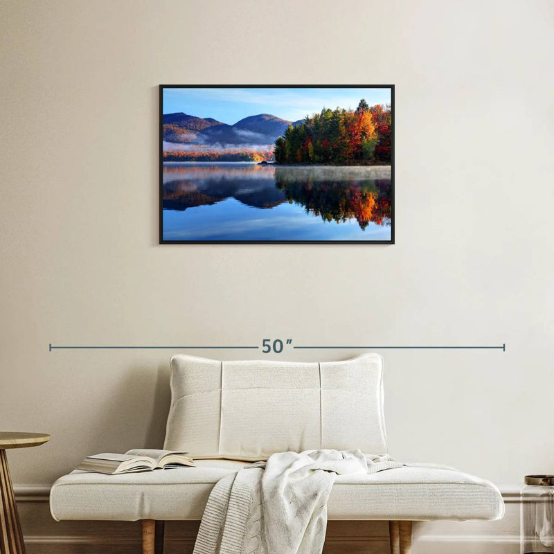 Réflexion du lac Vermont, Cadre flottant noir, 31 po x 21 po