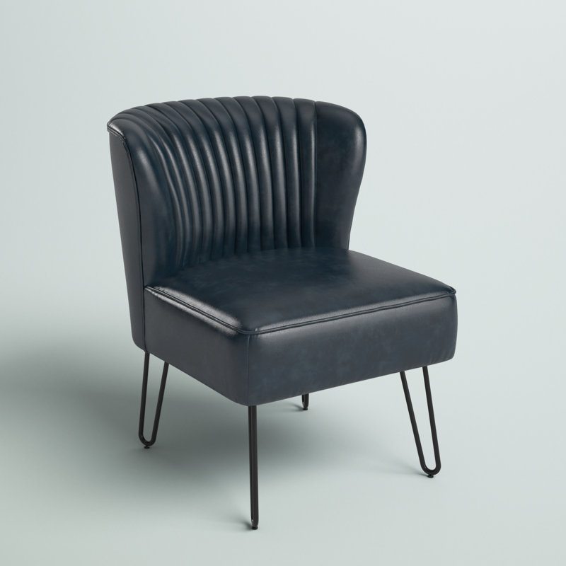 Euclid Faux Leather Chair With Metal Base, Navy Pebbled Faux Leather