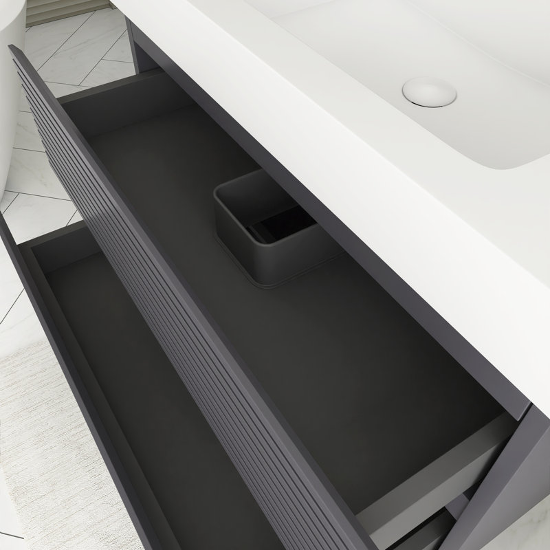 Ensemble de meuble-lavabo mural simple 30 po gris avec surface intégrée