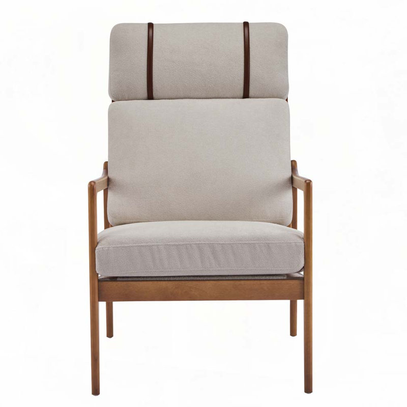 Rowden Mid-Century Modern Lounge Chair With Cushions And Solid Rubberwood Frame, Light Gray Polyester