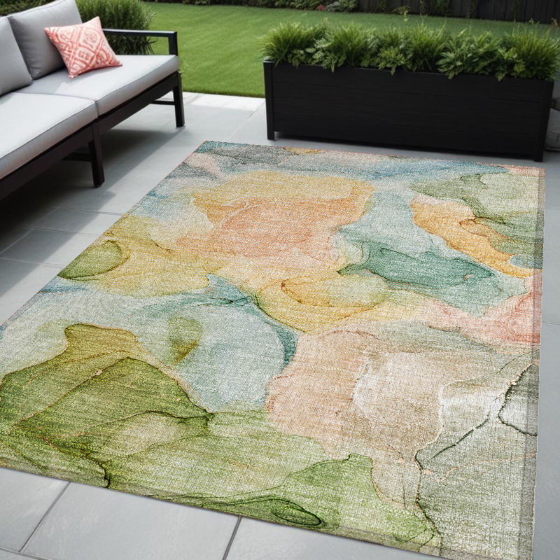 Tapis intérieur lavable antidérapant abstrait bleu 5 pi x 8 pi
