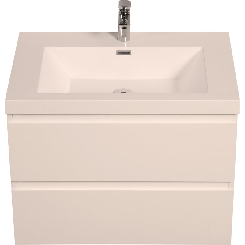 Meuble-lavabo mural 30 po avec lavabo, meuble-lavabo mural moderne avec lavabo en résine et tiroirs, White