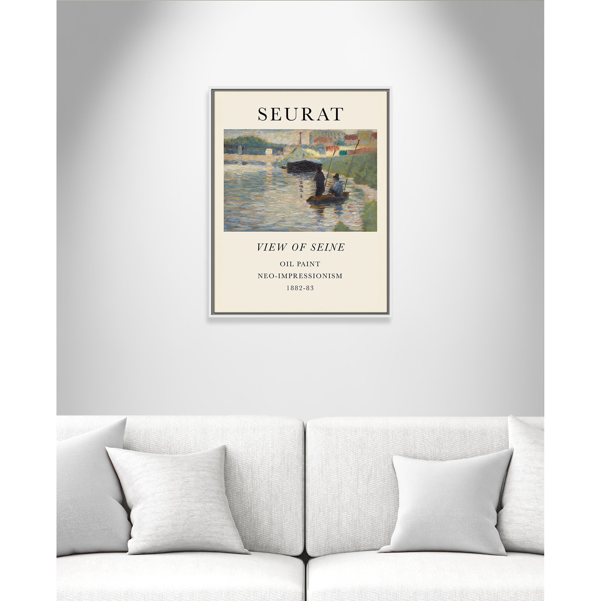 View Of Seine by Georges Seurat, White Floater Frame, 29.5" H x 23.5" W x 2" D, No
